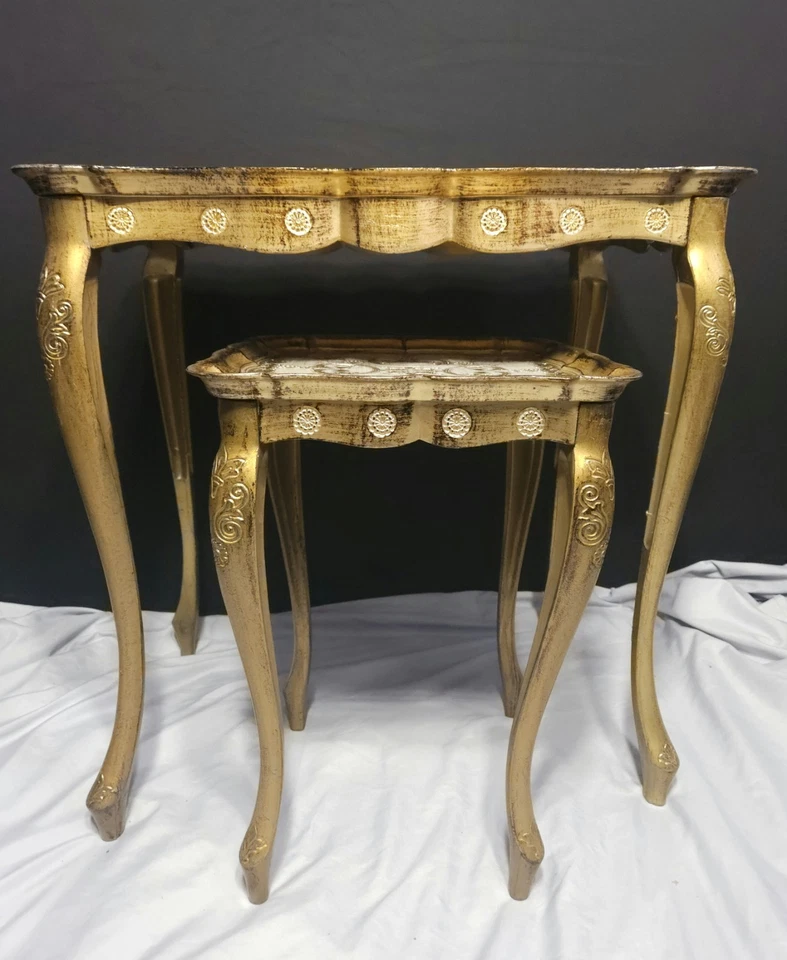 Mesas anidadoras italianas florentinas doradas vintage (2) Foto 4 de 4