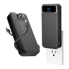Portable Charger 20000mAh with Built-in Cables AC Wall Plug, Black