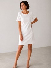 Tommy Hilfiger Scuba Crepe Sheath Dress Ruffle Sleeve Ivory White Petite 6P NEW
