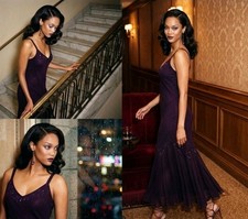 Vtg Xscape Joanna Chen Beaded Dress 6 Purple Fairy Goddess Gatsby WhimsiGoth