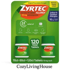Zyrtec 10mg Allergy Relief Antihistamine – 120 Ct Tablets 24HR Non-Drowsy