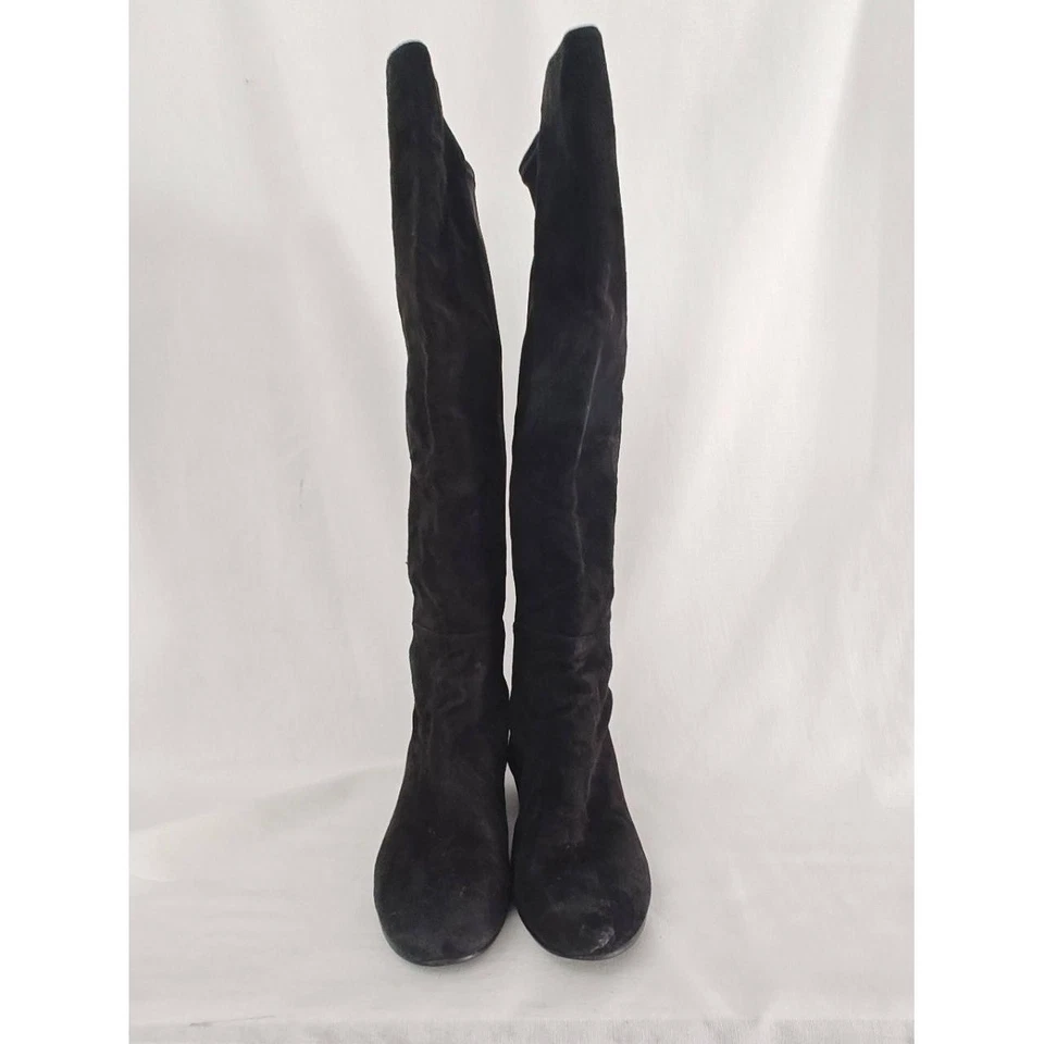 Botas de cuña Stuart Weitzman Lander por encima de la rodilla tela de gamuza negra 8 SW68376 Foto 4 de 4