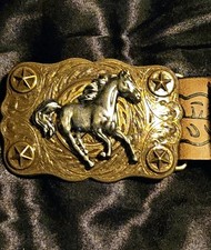 Womens Western Horse Belt With Brass Buckle 37 Inches Long