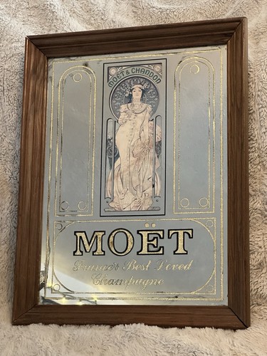 Vintage MOET Chandon France's Best Loved Champagne Pub Framed Mirror - 14"x 18"