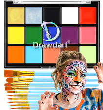 Face Body Paint Kit, 15 Colors Palette with 10 Artist Brushes, Facepaint Makeup