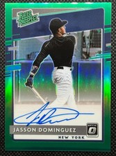 2020 DONRUSS OPTIC JASSON DOMINGUEZ GREEN PRIZM AUTO #d/5 RC RATED PROSPECT 🔥