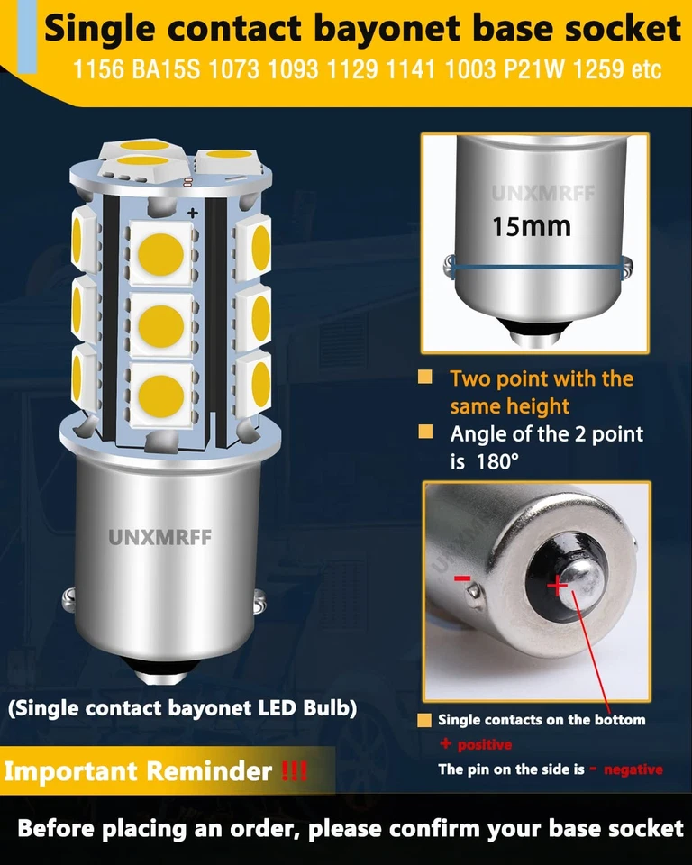 1156 led bulb Warm White Camper Light Bulbs 7506 1073 BA15S 1003 LED Bulb 114... - Image 2 of 4