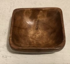 Vintage Hand carved solid dark wood trinket coin tray 4” x 4” 