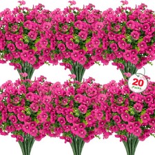 Roberly 20 Bundles Artificial Silk Flowers for Outdoors, Fuchsia