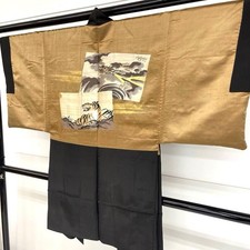 Japanese Kimono Obi Belt Current Pure Silk Men's Black Crested Haori