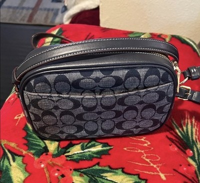 Coach Signature Logo Navy/Blue Small Zip Crossbody Bag, Gold