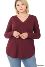 Womens Long Sleeve T-Shirt V-Neck Casual Basic Tunic Top Long Loose Blouse S-3X