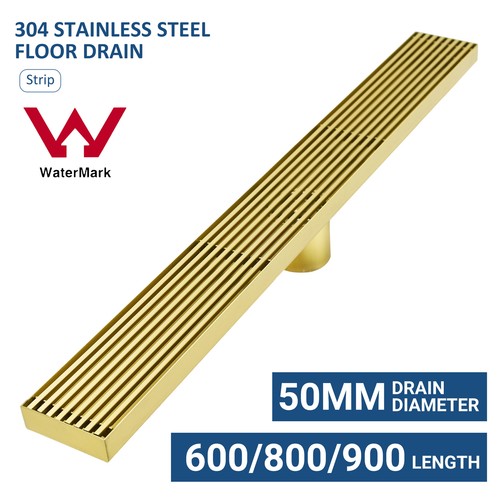Brushed Gold 600/800/900mm Stripe Linear Shower Grate Floor Drain 50mm Waste - Picture 2 of 50