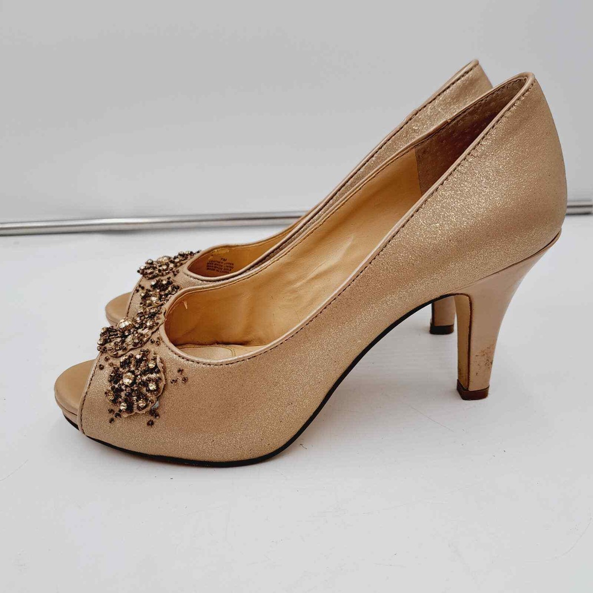Alex Marie Goldtone Shimmer Jeweled Peep Toe Heel 7 | eBay