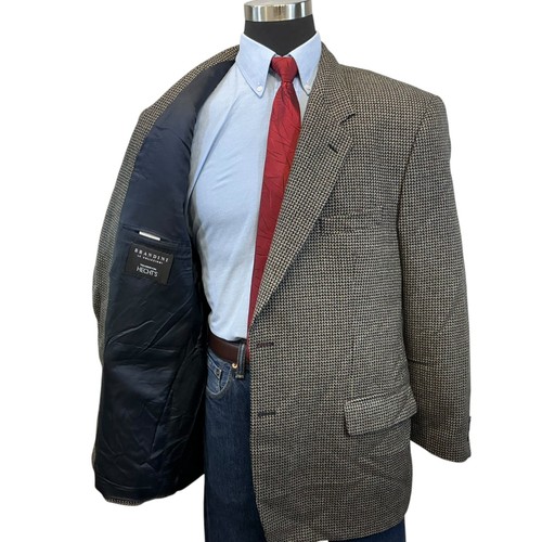 48/50R Brandini Suit Jacket Sport Coat Blazer Golden Brown Navy Blue Houndstooth - Picture 6 of 15