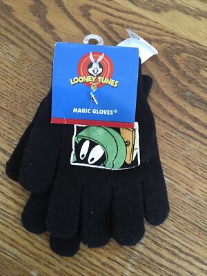 Vintage 1999 Looney Tunes Marvin Martian Black Magic Gloves, One Size