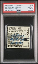 1981 George Bell MLB Debut Ticket Signed 4/9/81 Tigers Jays PSA 4 Auto 10