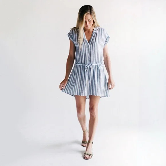 Rails Emma St Germain Stripe Linen Blend Dress with Skirt Lining and Pockets XXS image 4