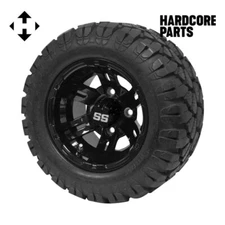 10" Black 'Bulldog' Golf Cart Wheel and Tire Combo - Set of 4, includes 'SS' cen