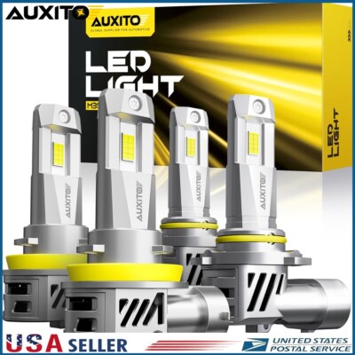 4x AUXITO 9005 H11 LED Headlight Bulbs Conversion Kit High Low Beam Bright White