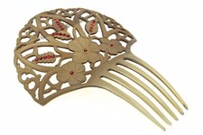 Splendid Antique Art Deco Celluloid Dogwood Flower Red Paste Glass Hair Comb