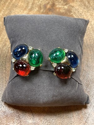 Vintage Large Ciner Jewels  of India Mogul Gripoix earrings Cabochon rhinestones