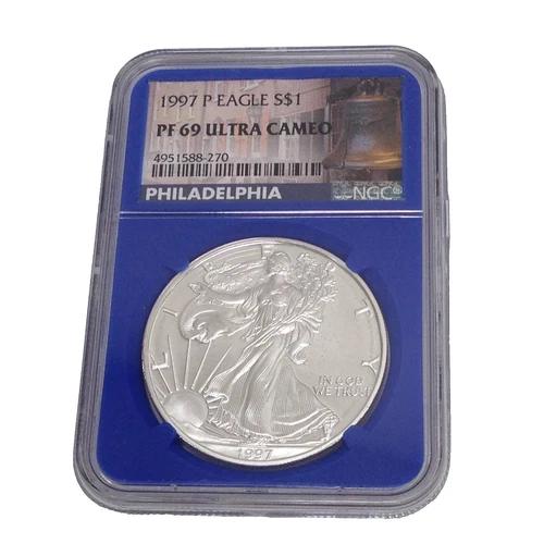1997-P Proof American Silver Eagle NGC PF69 Ultra Cameo Blue Core Holder Label