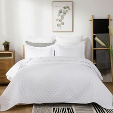 Quilt Set 3 Pc Microfiber White Diamond Pattern Cozy Soft Lightweight All Season