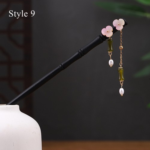 Femme Bois Rétro Cheveux Clip à prix réduit Bâton Baguettes Fleur Pendentif Chinois C8