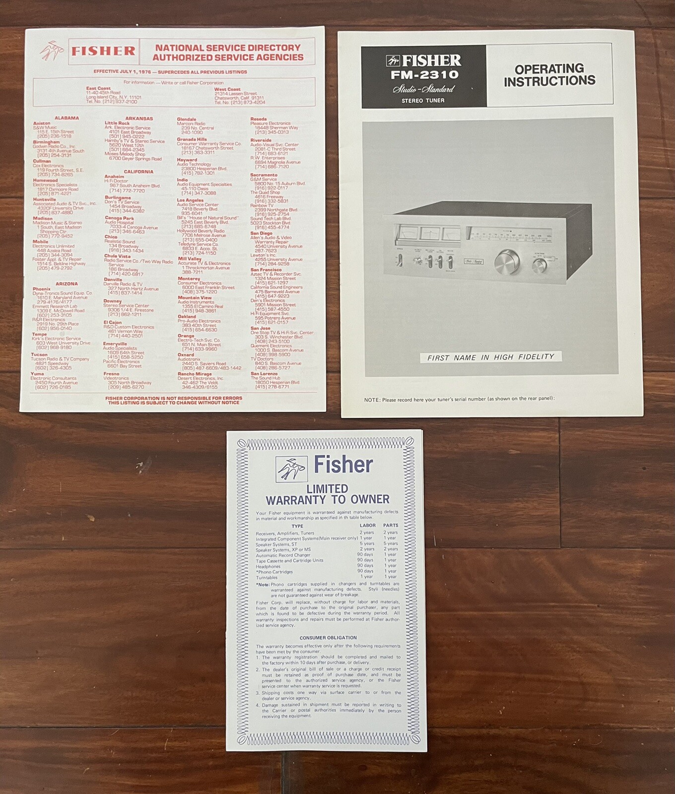Vintage Original Fisher FM-2310 | Operating Instructions & Warranty Booklet