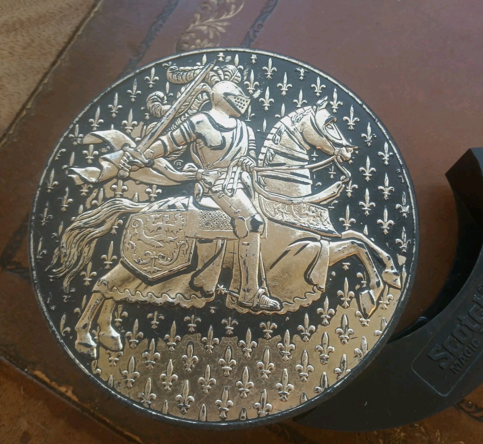 Vintage Tape Dispenser Retro 70s Silver Plated Knight In Armor  Scotch W Germany-image