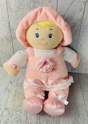 Kids Preferred Carly Baby Doll Satin Trim Plush Rattle Toy Pink Flower