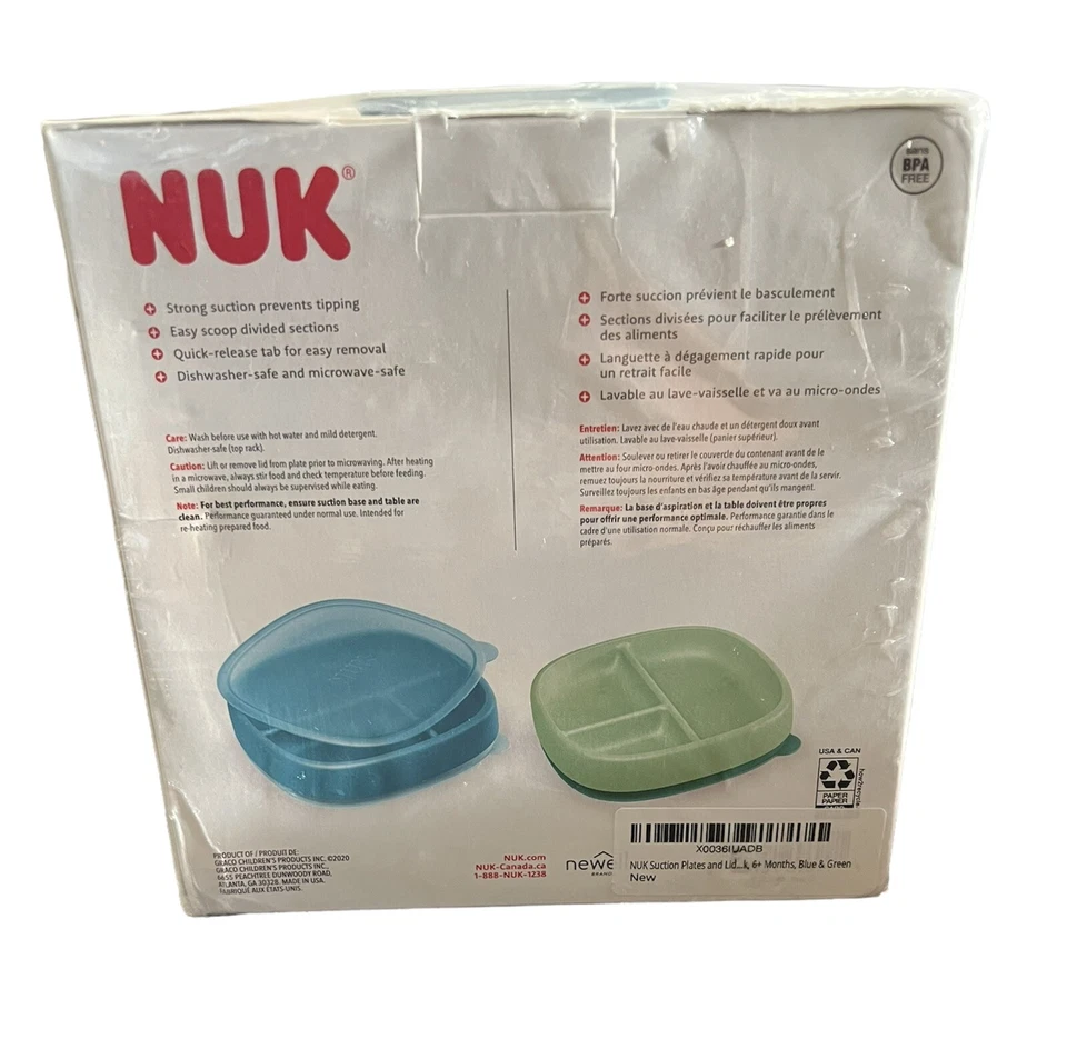 Paquete de 2 placas de succión y tapa NUK 6+ meses verde y azul Foto 2 de 3