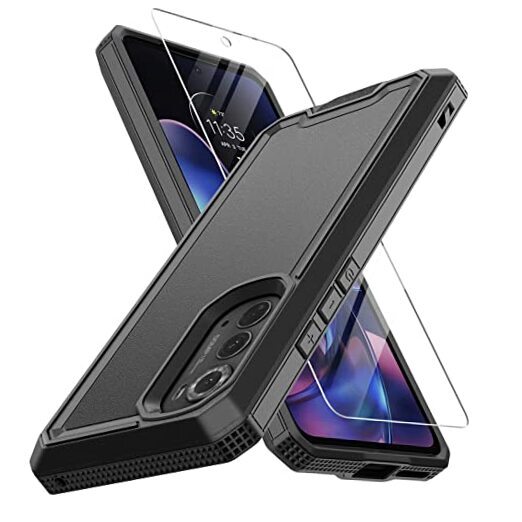 for Motorola Edge 2022 Case, Moto Edge 2022 Heavy Duty Case with Screen Black