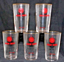 Set 5 Asahi Beer 4 1/4" Tall Drinking Glasses Made in Japan NICE