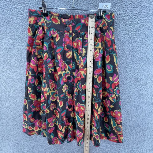 ModCloth Skirt Women Large Black Red Flowers Linen Button Front Lined Colorful - Picture 14 of 14