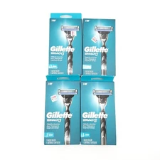 4x Packs Gillette Mach3 Men's Razor Handle + 1 Blade Refill Each Bundle Lot New