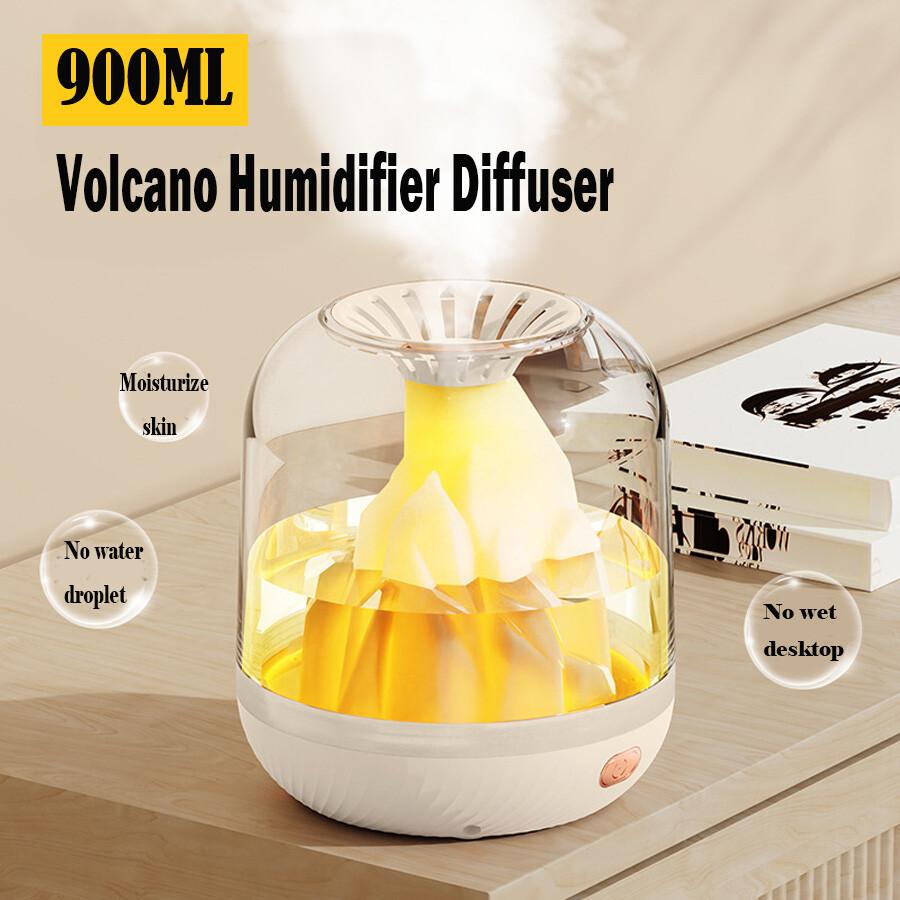 900ml Essential Oil Diffuser Humidifier with Flame Aromatherapy Volcano-image