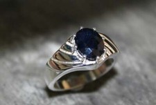 Zaffiro Blu Anello Uomo 7x9 MM Ovale 2.8 KT Pesante