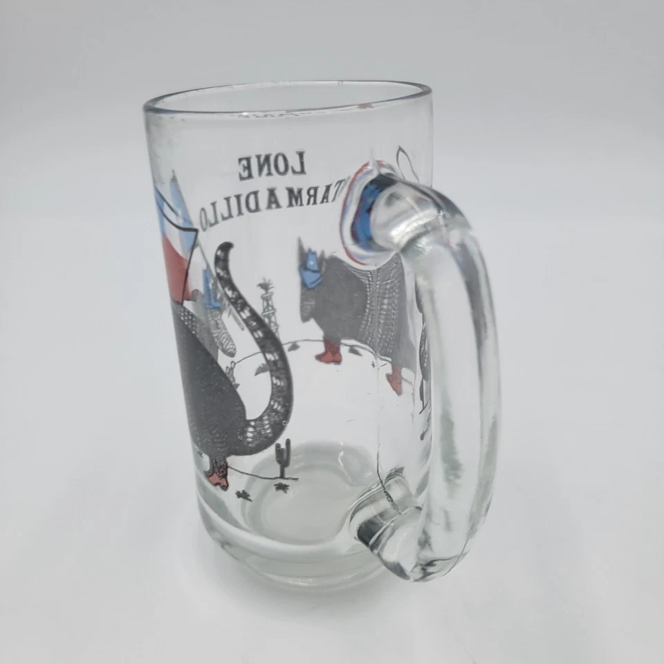Taza jarra de vidrio Stein vaso de cerveza vintage June Sobel Lone STARmadillo Texas Foto 3 de 4