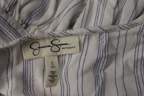 Jessica Simpson Maternity Women's White Blue Stripe Short Sleeve Top Size Small - Picture 4 of 4