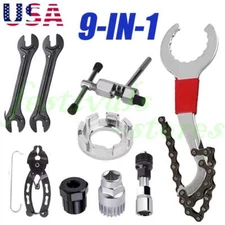 9Pcs Bike Repair Tool Kit Crank Chain Cutter Extractor Bracket Freewheel Puller