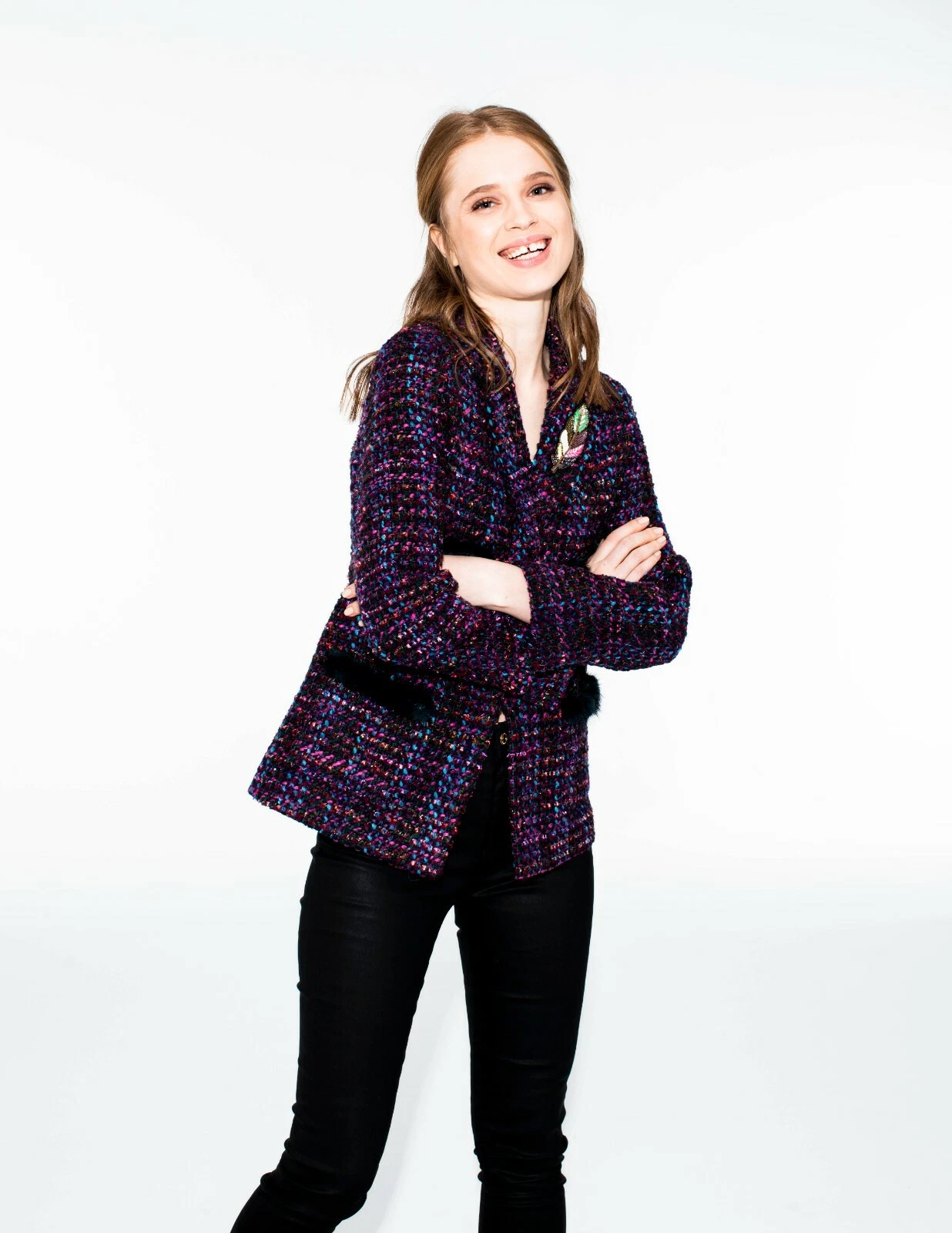 Giacca Cappotto Vilagallo Pelliccia d'Ambra Viola Cappotto Nero Madeline Chanel Foglia Portogallo Nuova