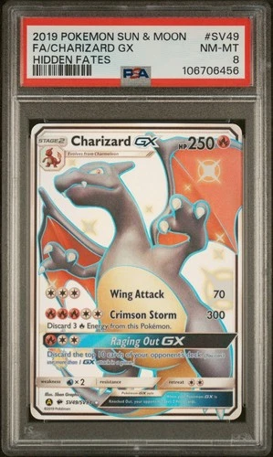 2019 POKEMON SUN & MOON HIDDEN FATES #SV49 FULL ART/CHARIZARD GX PSA 8