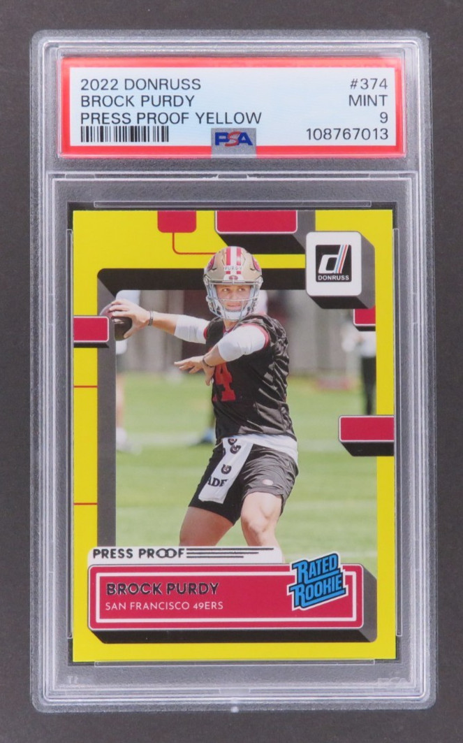 2022 Panini Donruss BROCK PURDY Press Proof Yellow #374 Rated Rookie RC PSA 9