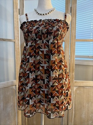 BCX Geometric Smocked Spaghetti Strap Top Size Medium, Lined.