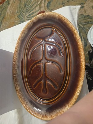 Vintage Hull Pottery Brown Drip Oval ''Tree of Life'' Serving Platter.