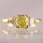 5 Ct Certified Cushion Shape Natural Yellow Diamond Ring VVS1 Yellow Gold Finish