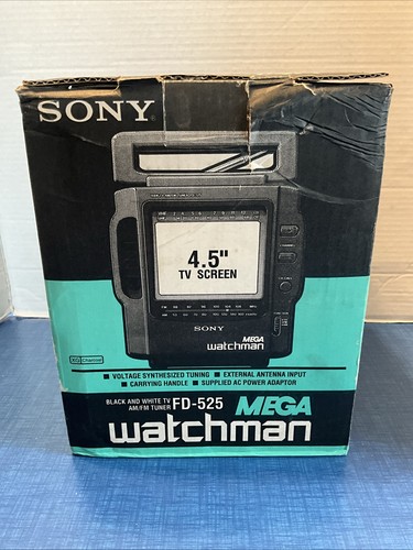Sony Mega Watchman FD-525 Portable 4.5" Gaming TV AM/FM Radio Complete In OG Box