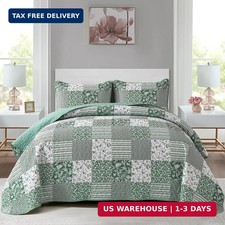 Mybedsoul Boho Quilts Queen Size, Patchwork Reversible Bedding Set, Green